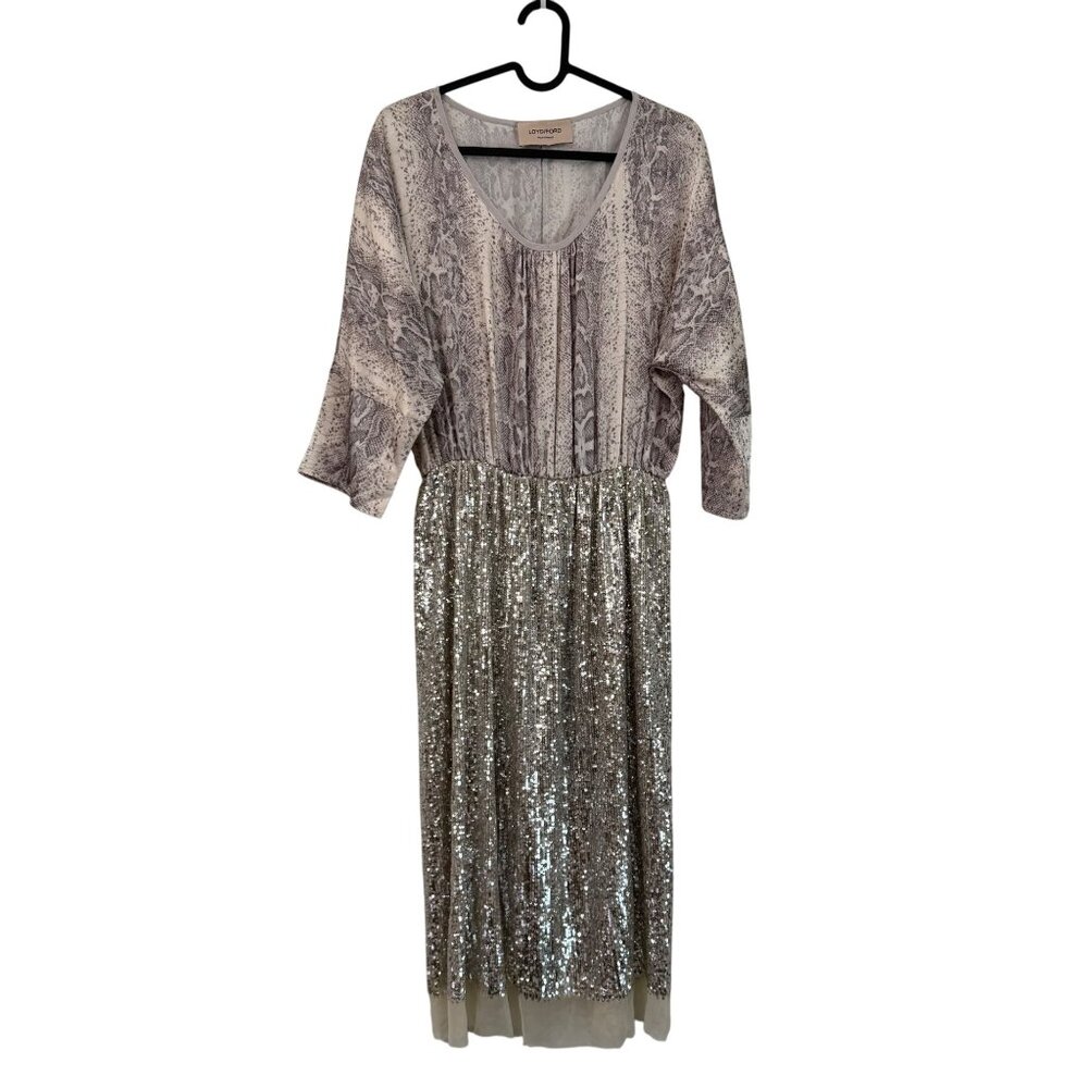Loyd Ford Palm Springs Snake Print Sequin Skirt Fit Flare Dress Womens Size 4